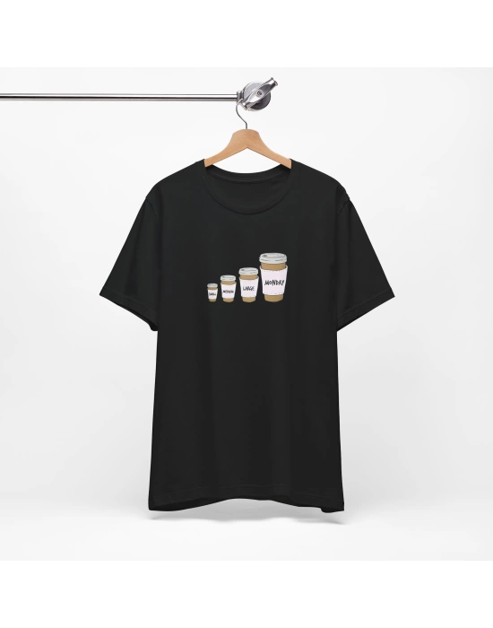 Unisex Kahve Bardakları Baskılı Siyah Basic Tshirt