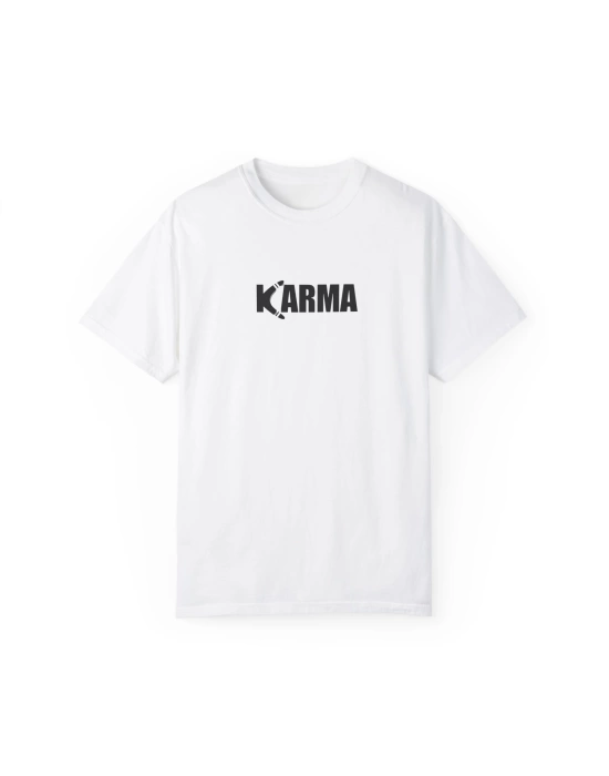 Unisex Karma Yazı Baskılı Beyaz Basic Tshirt