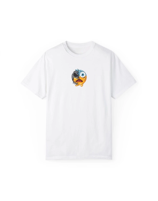 Unisex Kederli Yüz Zombi Emoji Baskılı Beyaz Basic Tshirt