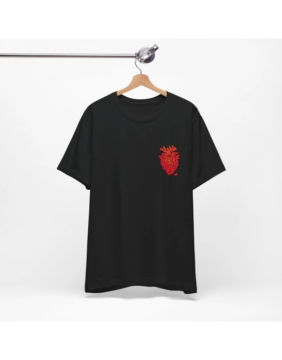 Unisex Kedi Kalp Baskılı Siyah Basic Tshirt