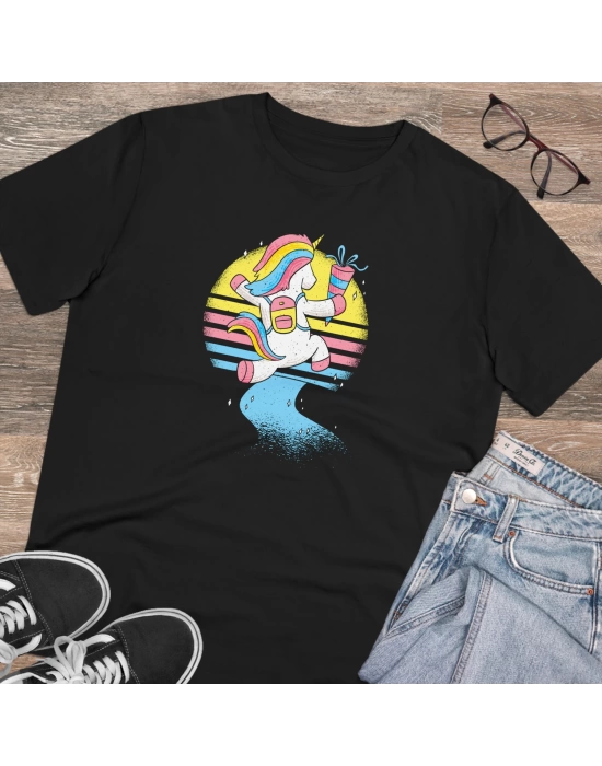 Unisex Kinder Unicorn Baskılı Siyah Basic Tshirt