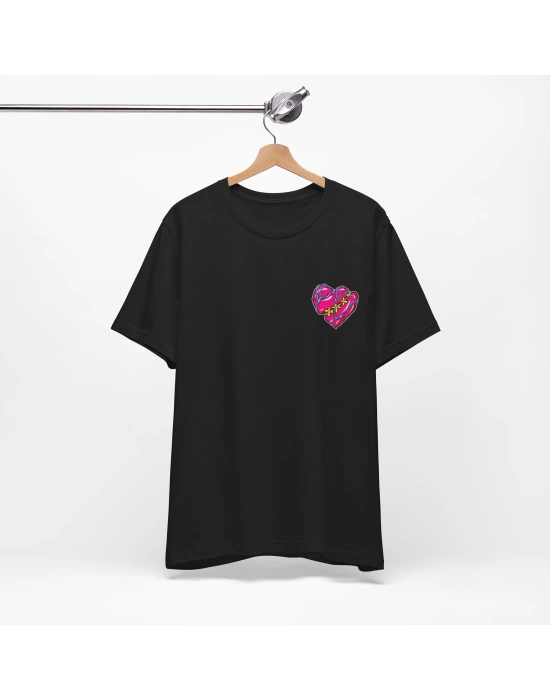 Unisex Kırık Kalp Baskılı Siyah Basic Tshirt