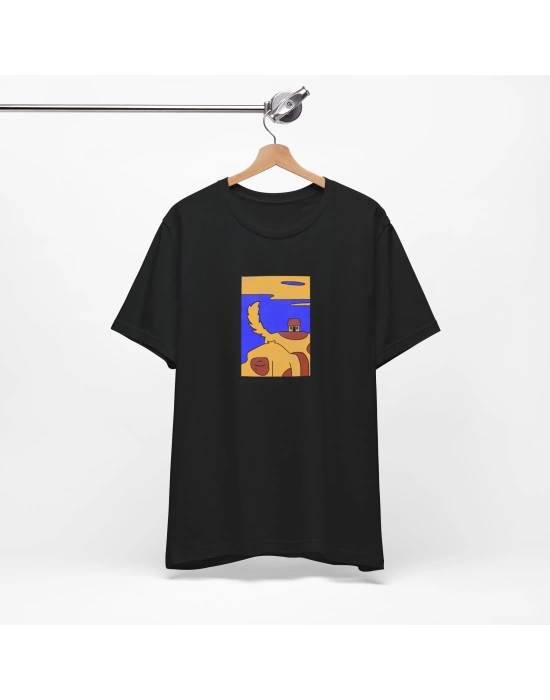 Unisex Köpek Sanat Ev Baskılı Siyah Basic Tshirt