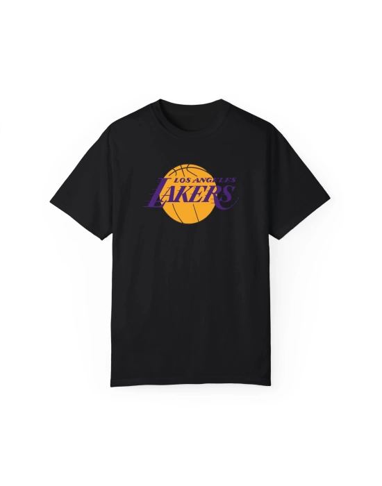 Unisex Lakers Baskılı Siyah Basic Tshirt