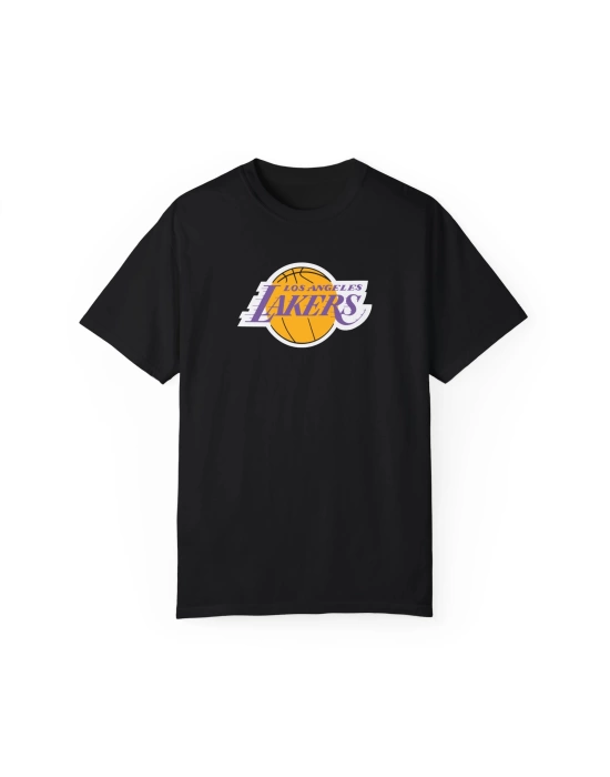 Unisex Lakers Tasarım Baskılı Siyah Basic Tshirt