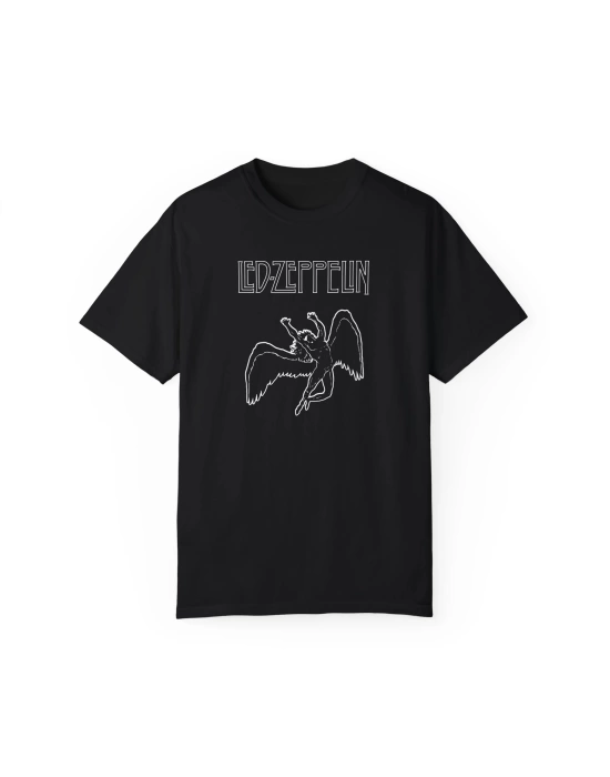 Unisex Led Zeppelin Baskılı Siyah Basic Tshirt