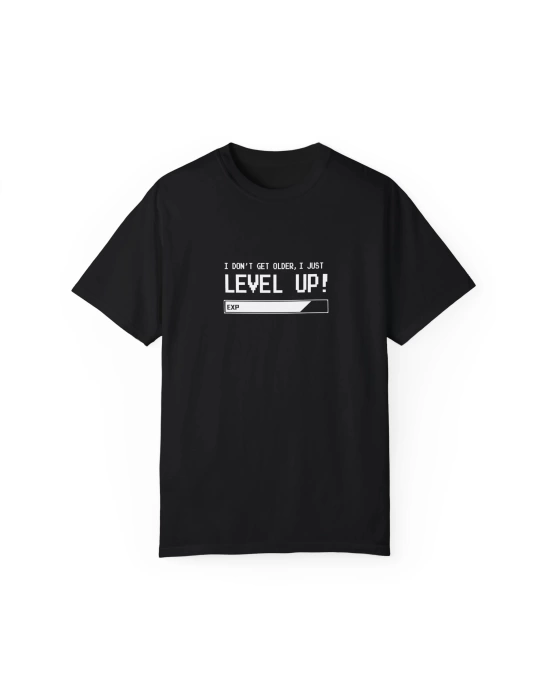 Unisex Level Up Yazı Baskılı Siyah Basic Tshirt