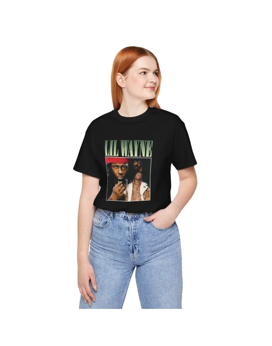 Unisex Lil Wayne Baskılı Hiphop Siyah Basic Tshirt