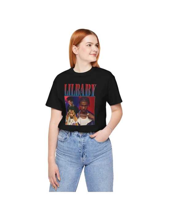 Unisex Lilbaby Baskılı Hiphop Siyah Basic Tshirt