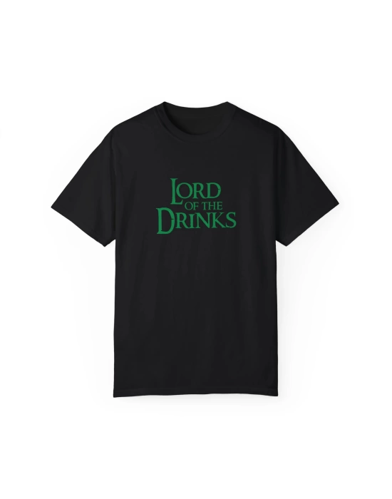 Unisex Lord Of The Drinks Yazı Baskılı Siyah Basic Tshirt