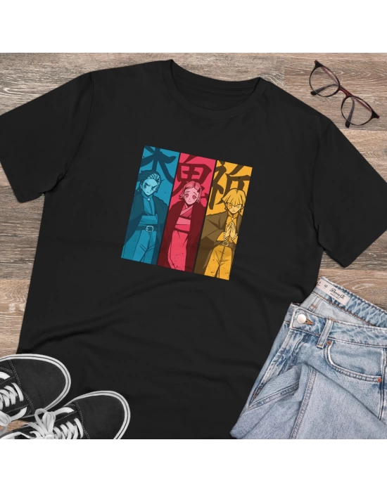 Unisex Manga Characters Kanji Baskılı Siyah Basic Tshirt