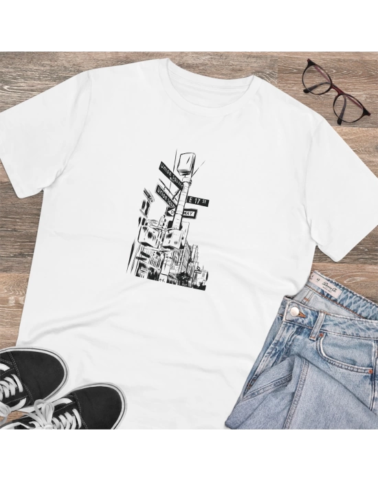 Unisex Minimal New York Baskılı Beyaz Basic Tshirt