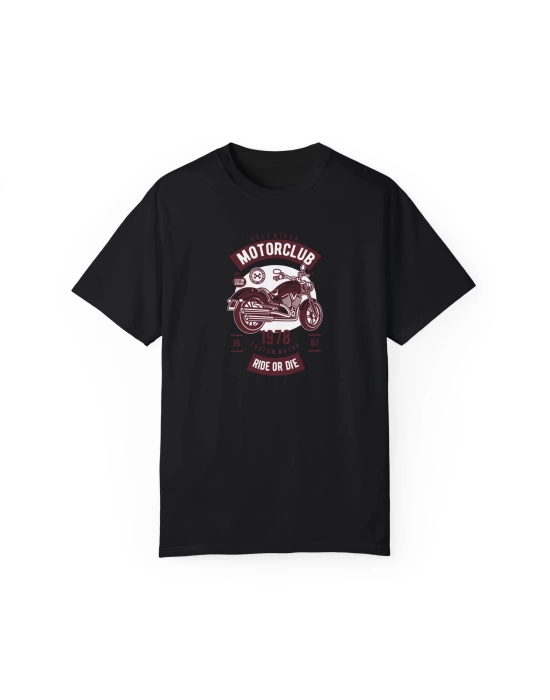 Unisex Motorcycle Club Baskılı Siyah Basic Tshirt