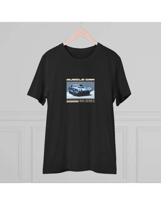 Unisex Muscle Cars 900 Series Baskılı Siyah Basic Tshirt