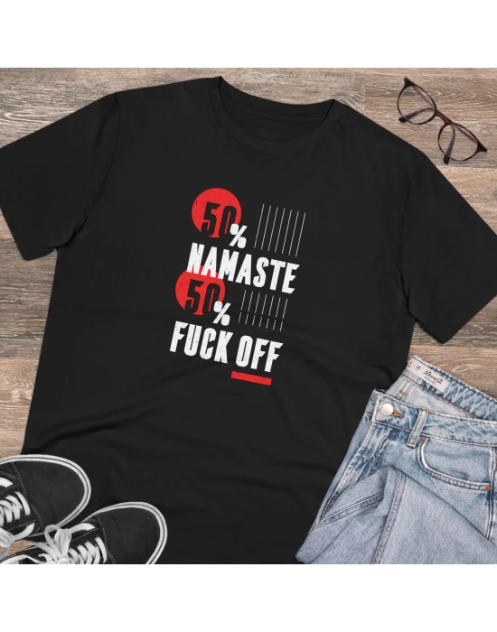 Unisex Namaste F**k Off Baskılı Siyah Basic Tshirt