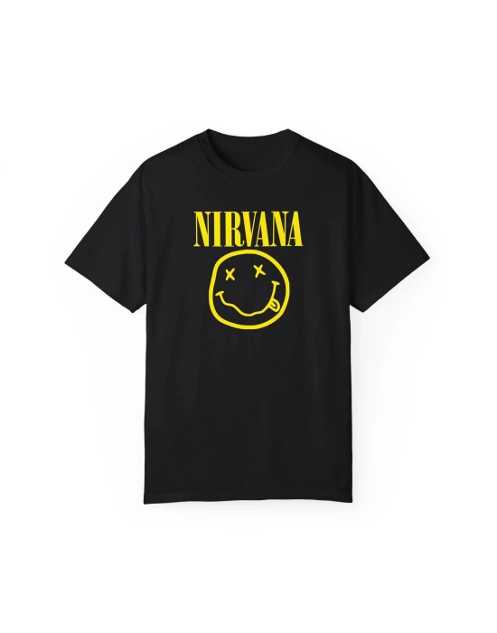 Unisex Nirvana Yazı Baskılı Siyah Basic Tshirt