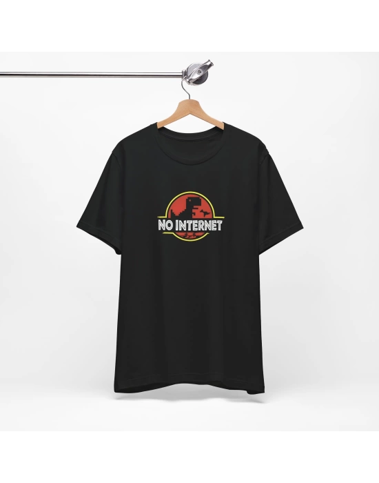 Unisex No Internet Baskılı Siyah Basic Tshirt