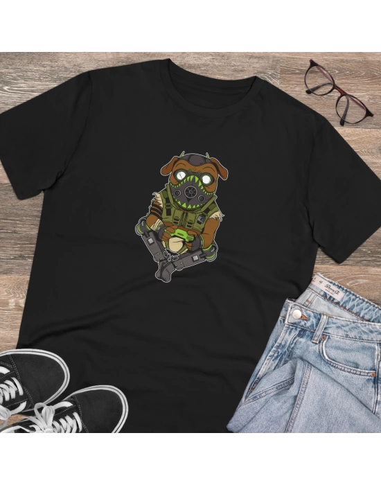 Unisex Octane Pug Baskılı Siyah Basic Tshirt