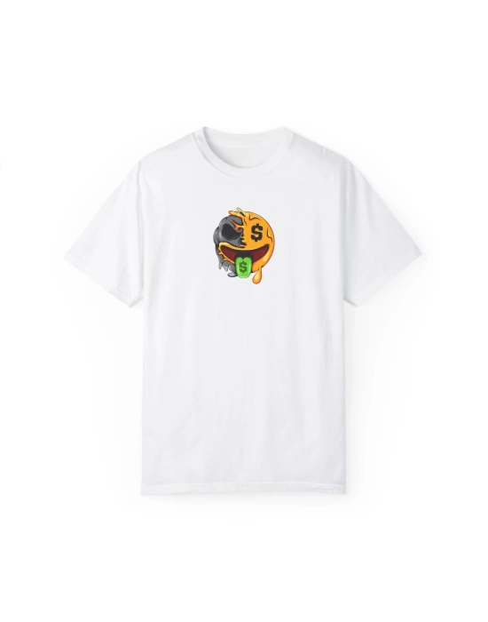 Unisex Para Ağızlı Zombi Emoji Baskılı Beyaz Basic Tshirt