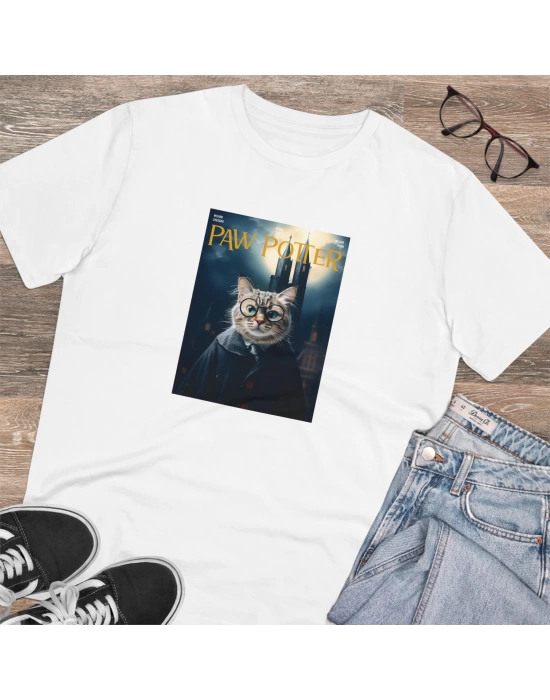 Unisex Paw Potter Baskılı Beyaz Basic Tshirt