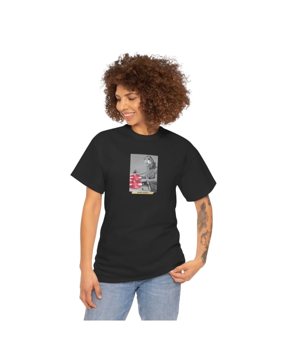 Unisex Pembe Plak DJ Tasarım Baskılı Siyah Basic Tshirt