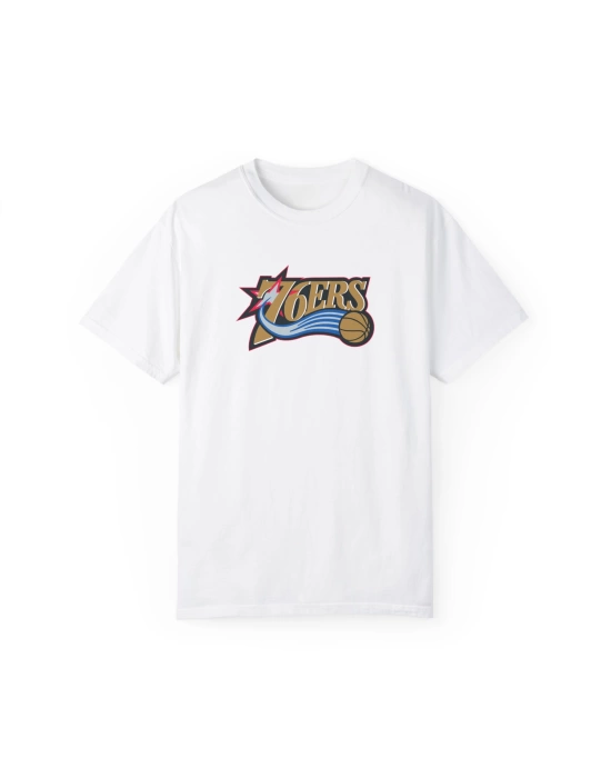 Unisex Philadephia 76ers Tasarım Baskılı Beyaz Basic Tshirt