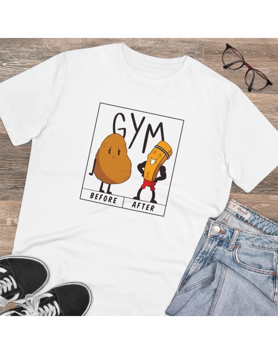 Unisex Potato Gym Baskılı Beyaz Basic Tshirt