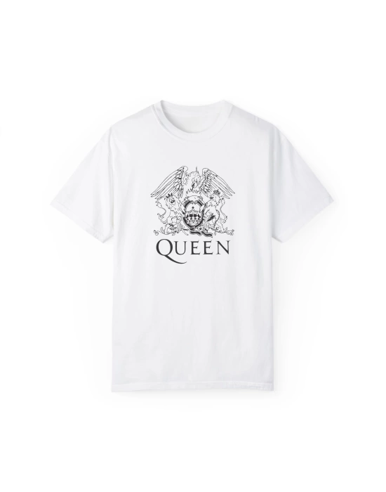 Unisex Queen Yazı Baskılı Metal Beyaz Basic Tshirt