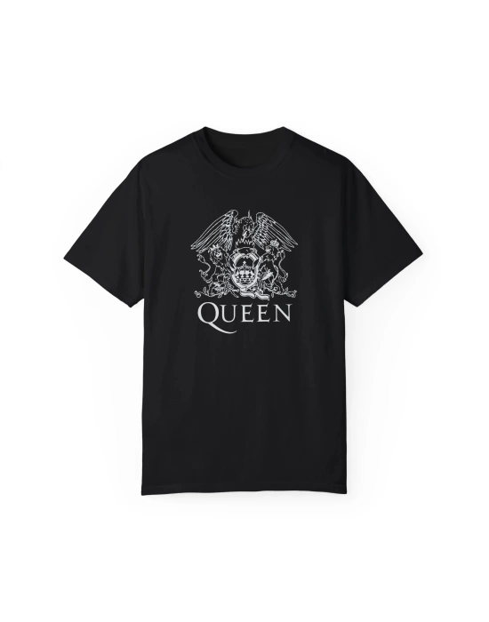 Unisex Queen Yazı Baskılı Metal Siyah Basic Tshirt