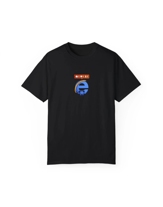 Unisex Retro Old Browser Baskılı Siyah Basic Tshirt