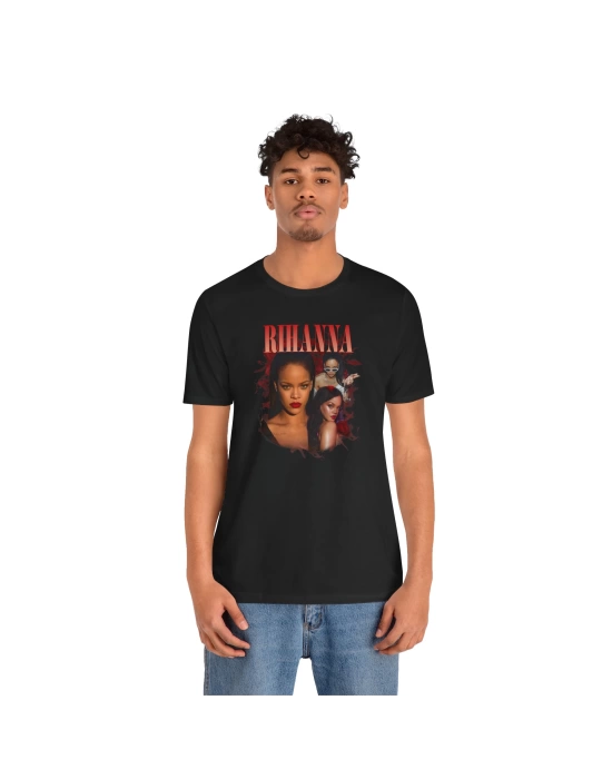 Unisex Rihanna Baskılı Hiphop Siyah Basic Tshirt