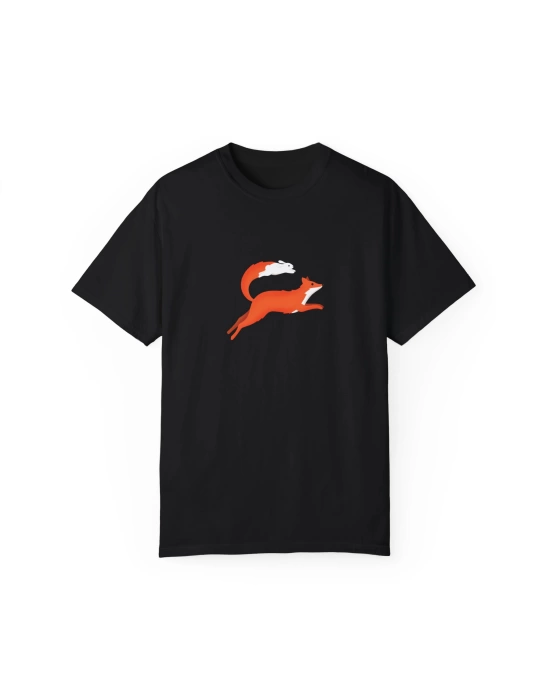 Unisex Running Fox Baskılı Siyah Basic Tshirt