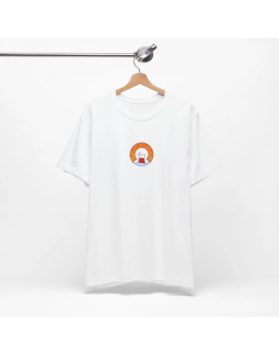 Unisex Simit Çay Baskılı Beyaz Basic Tshirt