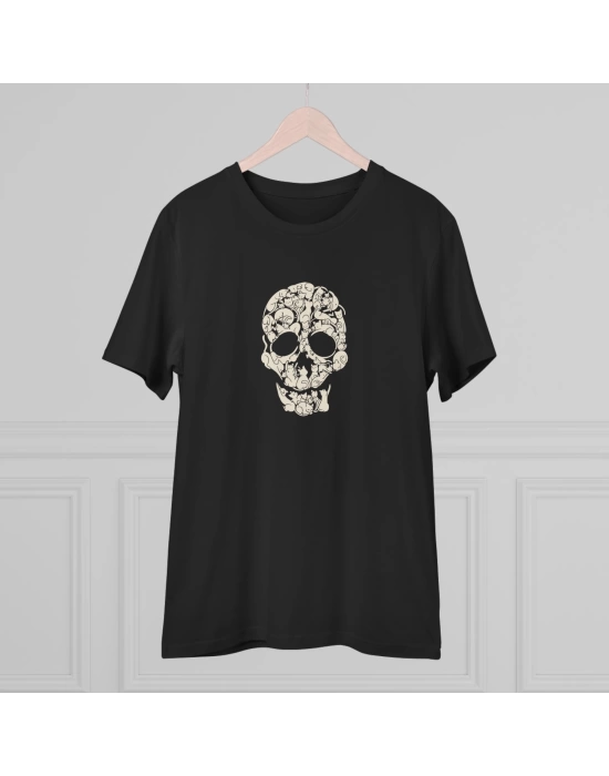 Unisex Skull Made by Cats Baskılı Siyah Basic Tshirt