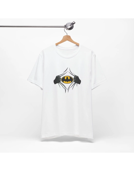 Unisex Super Hero Baskılı Mizah Beyaz Basic Tshirt