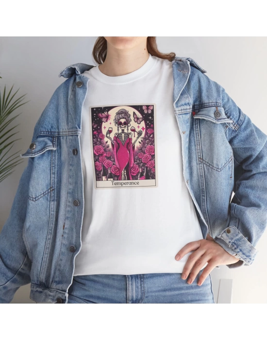 Unisex Temperance Tarot Kart Baskılı Beyaz Basic Tshirt