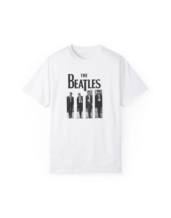 Unisex The Beatles Baskılı Beyaz Basic Tshirt