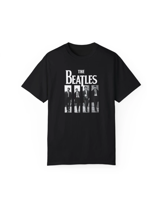 Unisex The Beatles Baskılı Siyah Basic Tshirt