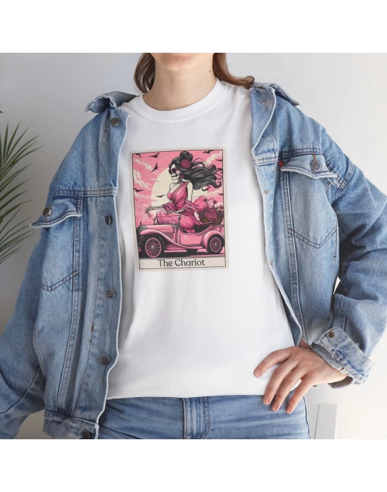 Unisex The Charlot Tarot Kart Baskılı Beyaz Basic Tshirt