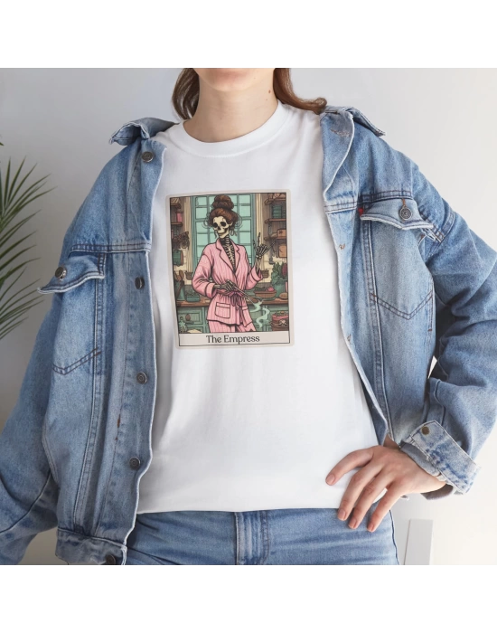 Unisex The Empres Tarot Kart Baskılı Beyaz Basic Tshirt