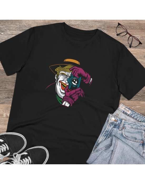 Unisex Trump Joker Baskılı Siyah Basic Tshirt