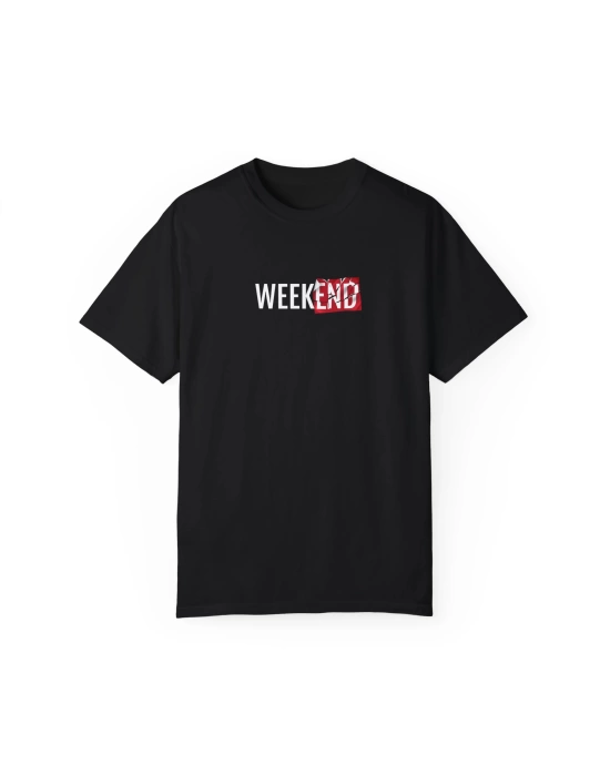 Unisex Weekend Yazı Baskılı Siyah Basic Tshirt