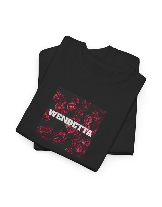 Unisex Wendetta Roses Baskılı Siyah Basic Tshirt