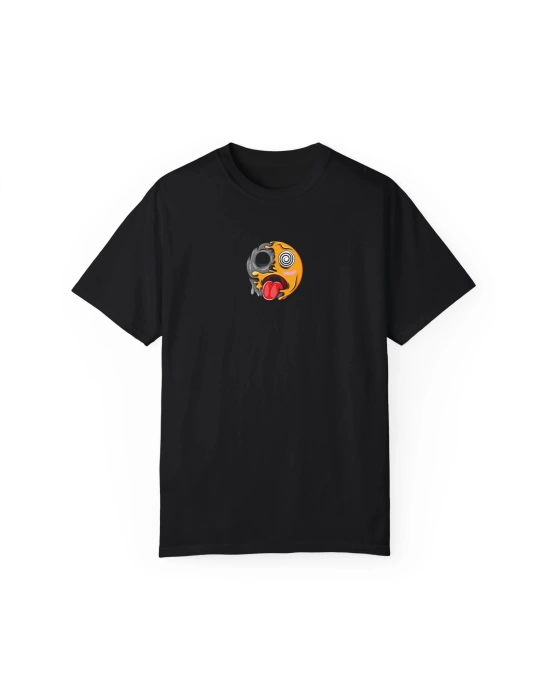 Unisex Yanan Surat Zombi Emoji Baskılı Siyah Basic Tshirt