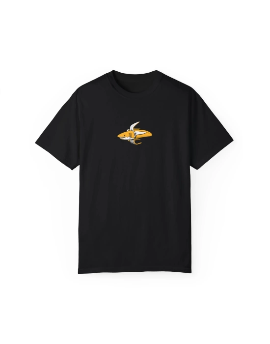 Unisex Yellow Shark Banana Baskılı Mizah Siyah Basic Tshirt