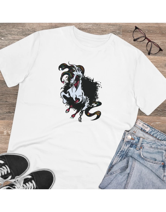 Unisex Zombie Unicorn Baskılı Beyaz Basic Tshirt