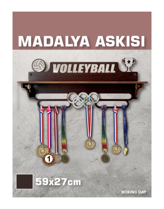 Voleybol Madalya Askısı, Volleyball Sporcu Ödül Duvar Askılı Madalyalık Kahverengi Madalya Tutucu