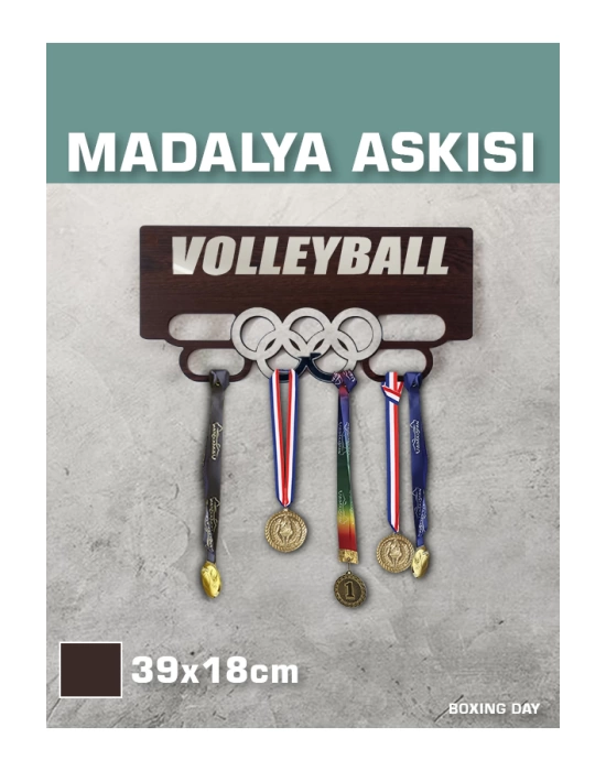 Voleybol Madalya Askısı, Volleyball Sporcu Ödül Duvar Askılı Madalyalık Kahverengi Madalya Tutucu