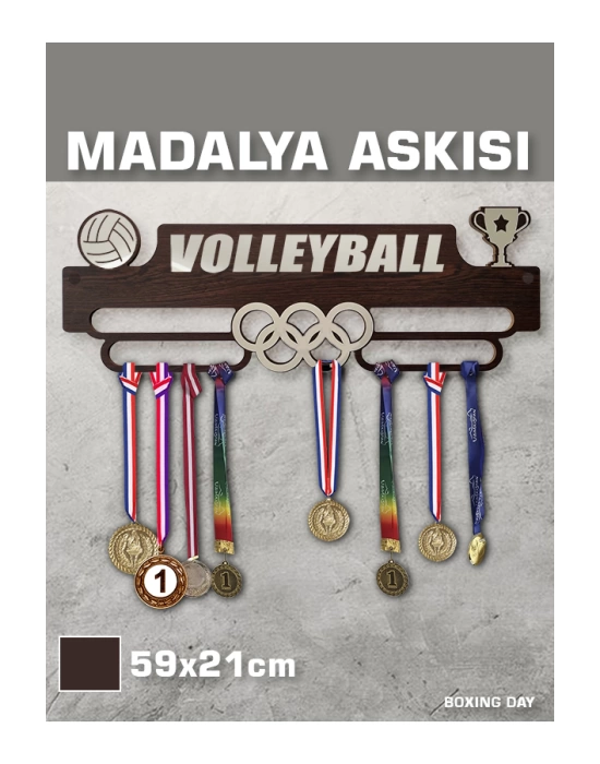 Voleybol Madalya Askısı, Volleyball Sporcu Ödül Duvar Askılı Madalyalık Kahverengi Madalya Tutucu