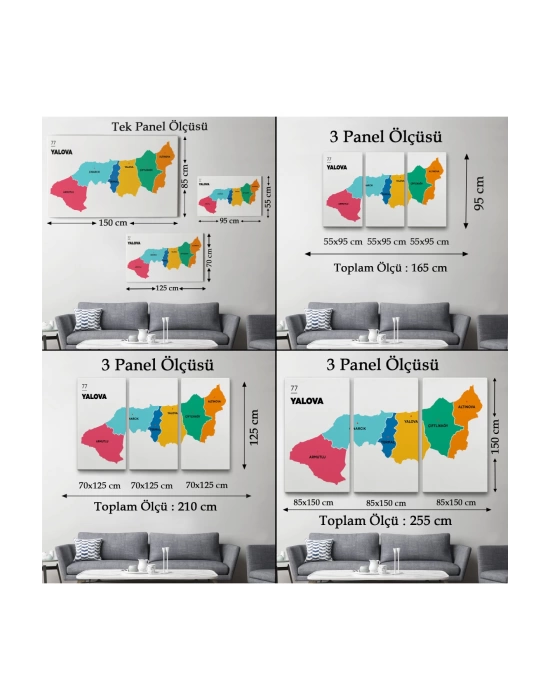 Yalova İli ve İlçeler Haritası  Dekoratif Kanvas Tablo 1481